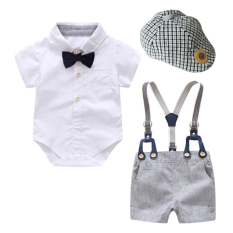 Newborn Baby Boy Summer Formal Clothes Set Bow Wedding Birthday Boys Overall