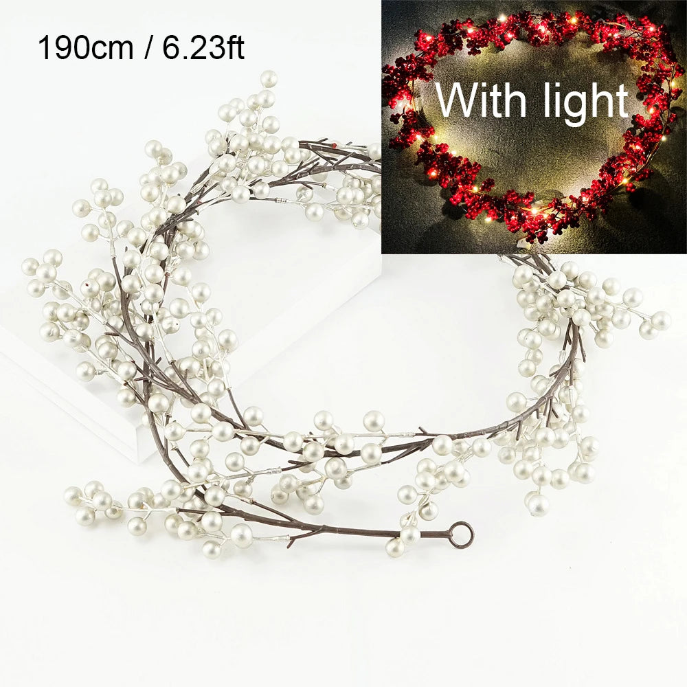 5.9ft/180cm 2025 New Year Garland Red Berry Optional Lighting Silver Gold