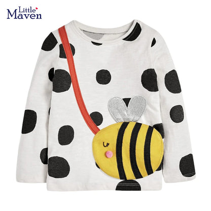 Little Maven New Girls Long Sleeve T-Shirts Animal Bee Appliques Girls Child Top