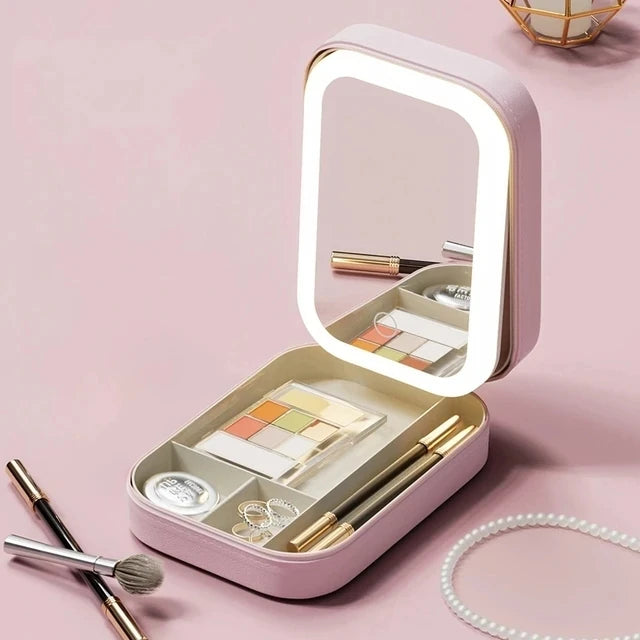 Smart LED Cosmetic Case With Mirror Cosmetic Bag Travel Makeup Bags for Women