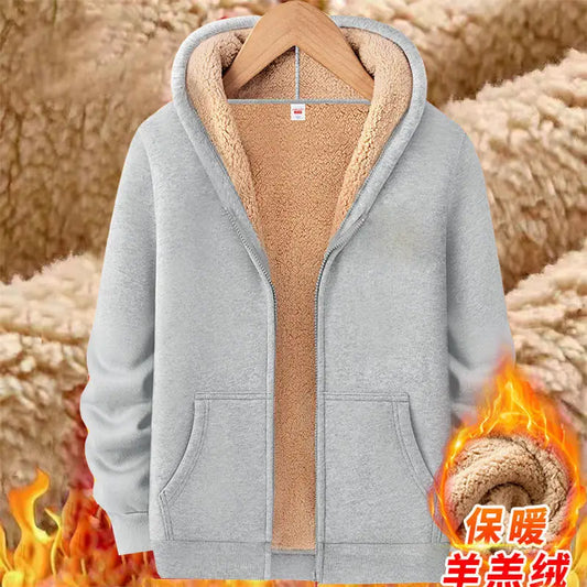 2024 New Winter Men's Hoodies Super Warm Fleece Thicken Sweatshirts Zipper