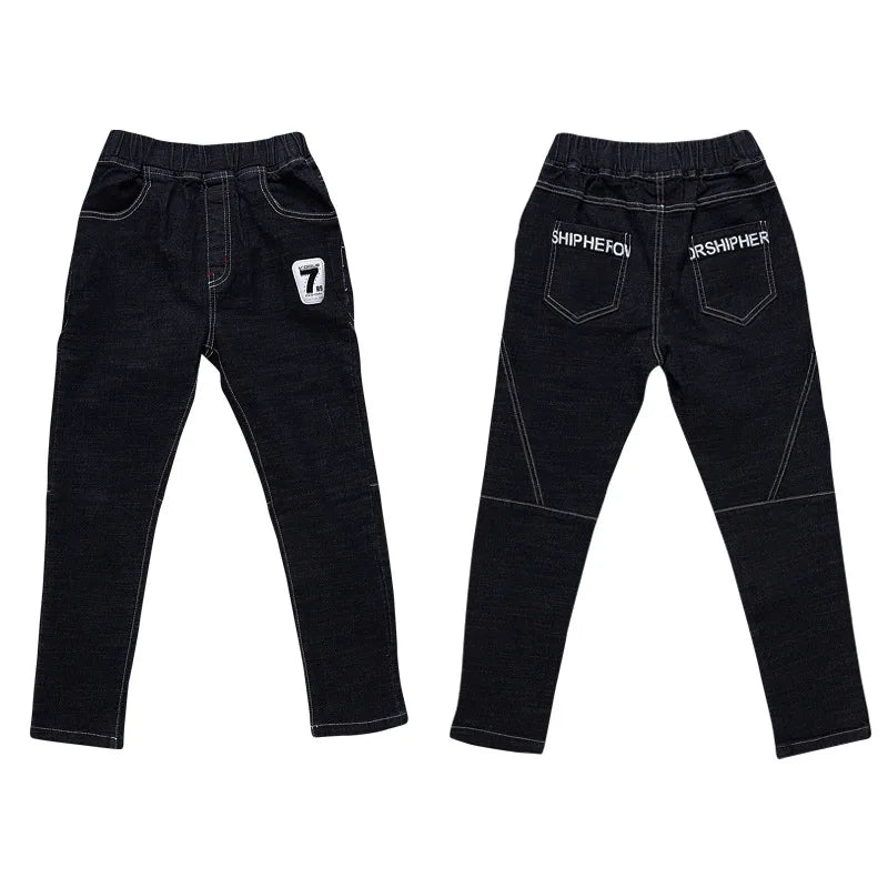 Kids New Boys Pants Jeans Cotton Solid Black Trousers Autumn Number 7