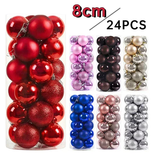 24/Pcs 8CM Christmas Ball Ornaments Set Painted Plastics Christmas Tree Pendant