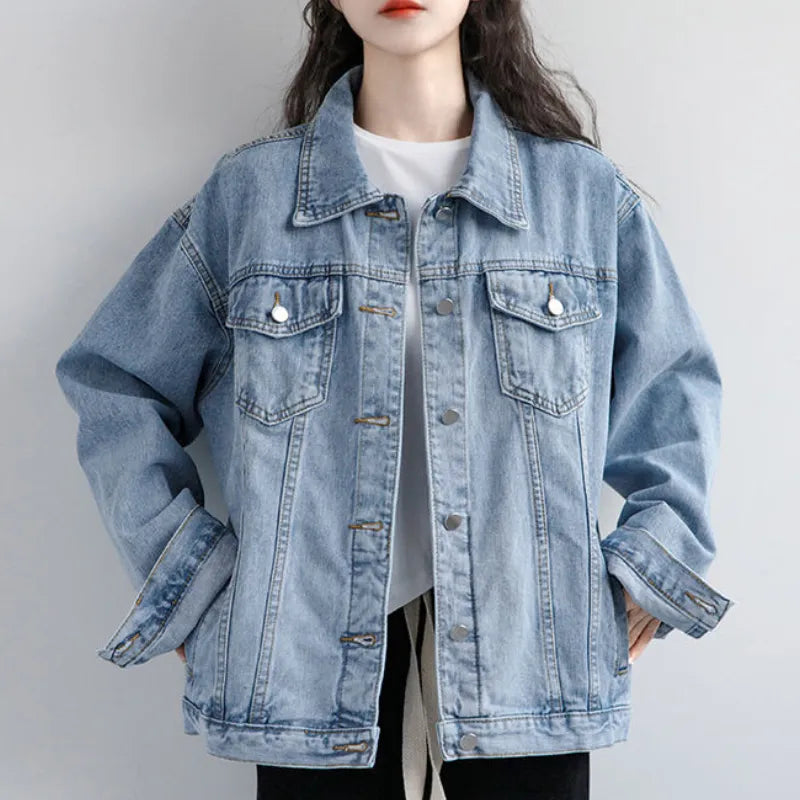 Vintage Women Jacket 2023 Autumn Winter Oversize Denim Jackets Blue Jeans