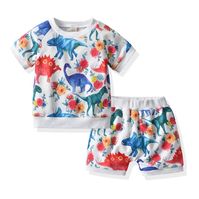 Top and Top Toddler Kids Boys Girls Clothes Set Casual Dinosaur Print Short