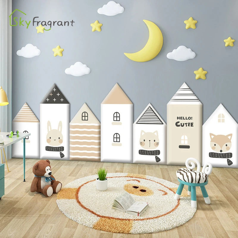 3D Cartoon Houses Self Adhesive Anti-Collision Soft Wall Stickers for Kids Rooms