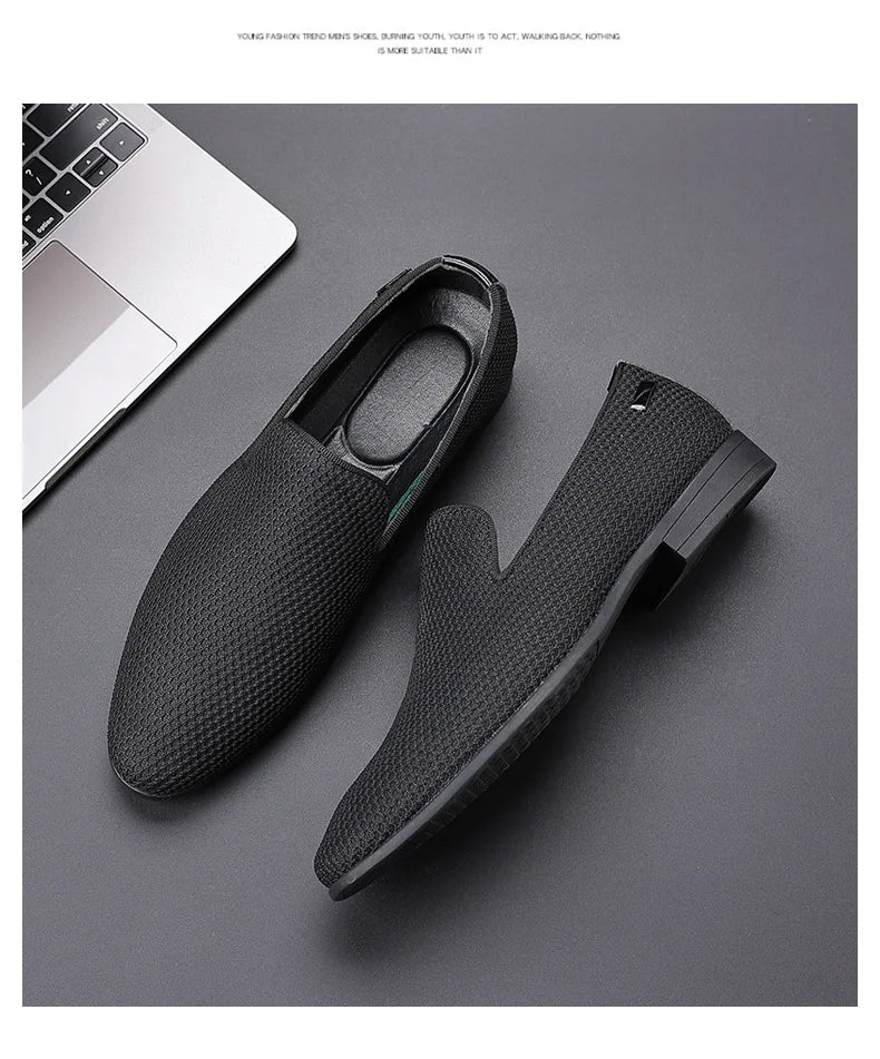 Fashion Mens Loafers Slip on Suede Genuine Leather Shoes