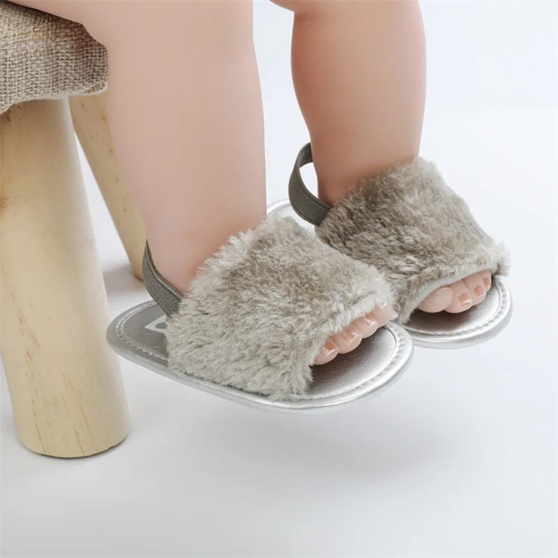 Summer Newborn Infant Baby Girls Soft Sole Sandals Plush Slide Sandal Toddler