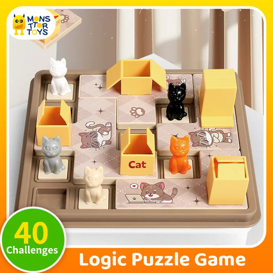 Children Educational Learning Toy Pet Cat Boxes Catching Puzzle Board Games