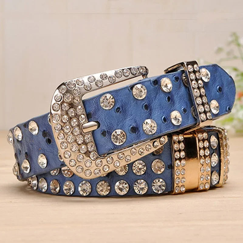 New Fashion Rhinestone Belts for Women Luxury Designer PU Leather Belt