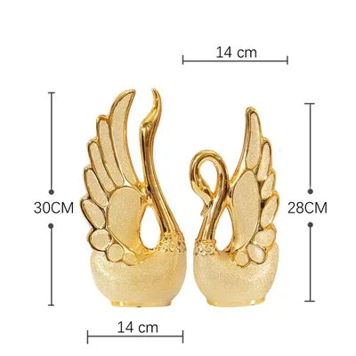 2PCS Gold Swan Lovers Home Decor Ceramic Crafts Porcelain Animal