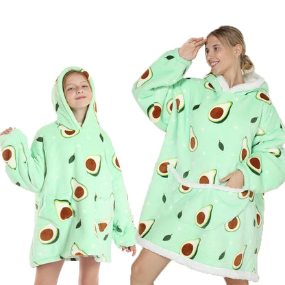 Oversized Family Matching Homewear Hoodie Plush Fleece  Girls Sleepwear