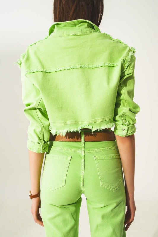 Cropped Denim Trucker Jacket in Acid Green