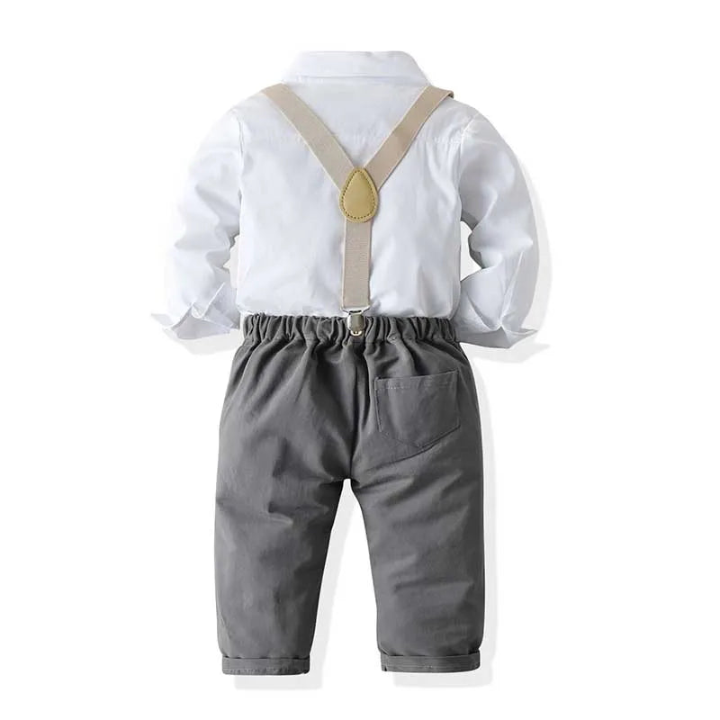 Kids Baby Boy Gentleman Suits Formal Cotton Long Sleeved Bow Tie+ Shirt+