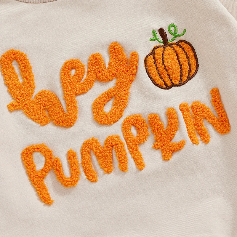 Toddler Baby Boys Halloween Outfits Letter Pumpkin Embroidered Sweatshirts