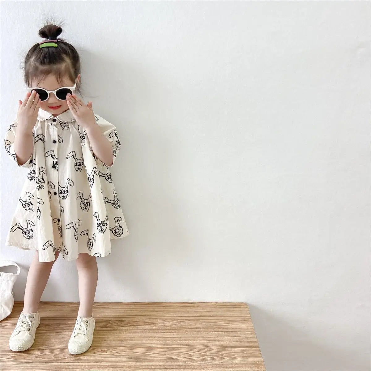 Girls' Cartoon Pattern Short Sleeve Dress 2022 Summer New Korean Style Girl