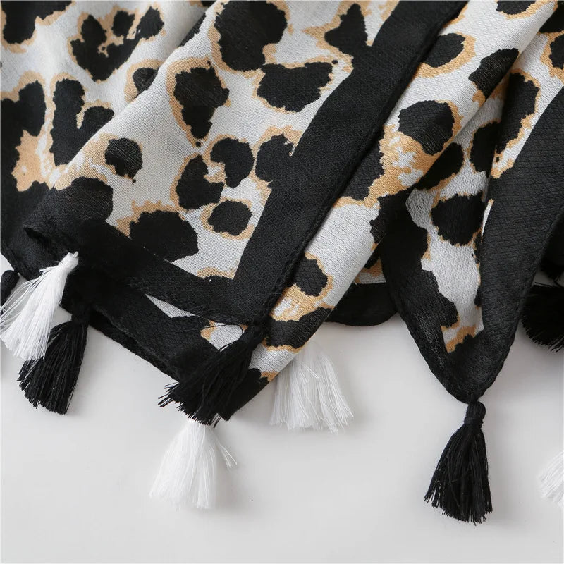 New Fashion Brand Lovely Pink Sexy Leopard Dot Tassel Viscose Shawl Scarf Lady