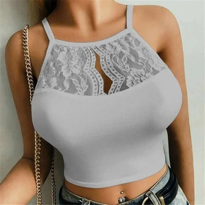 Summer Fashion Black Crop Top Women Lace Halter Top Womens Clothing Cami Tank