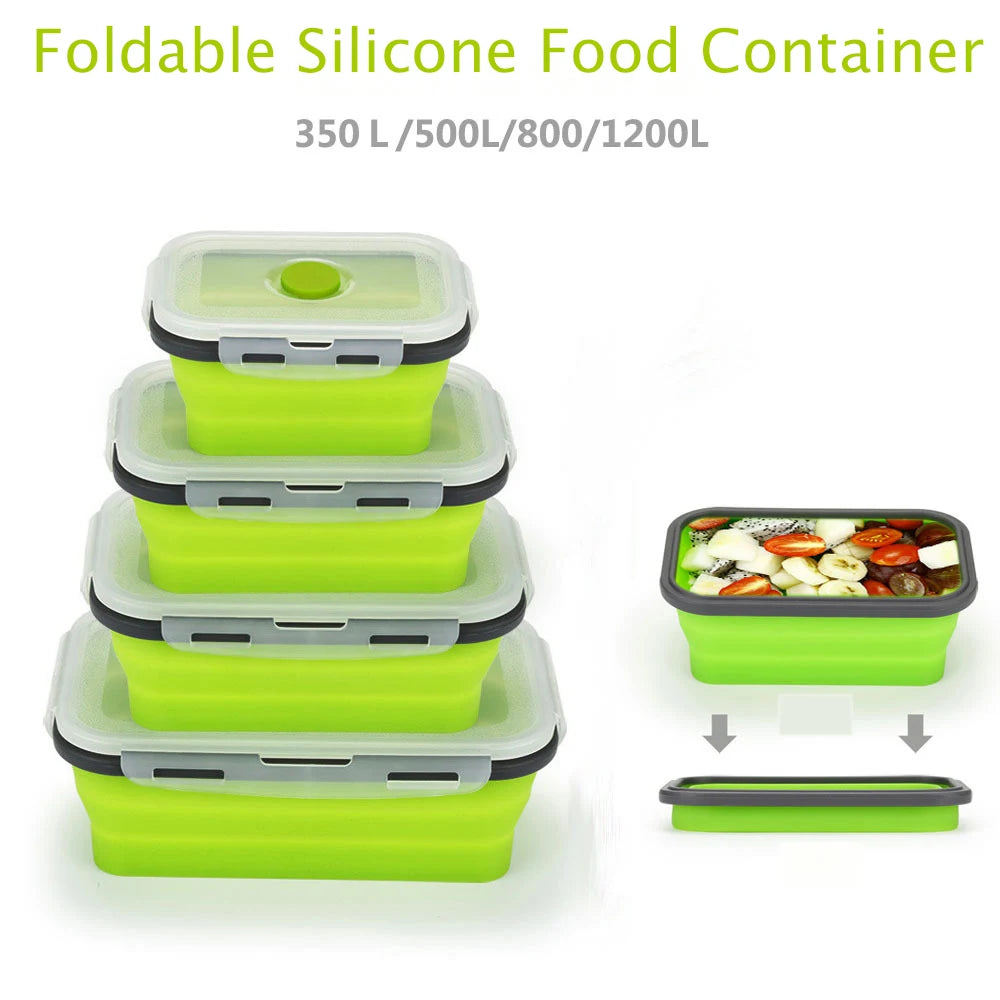 Collapsible Silicone Food Container Portable Bento Lunch Box Microware Home