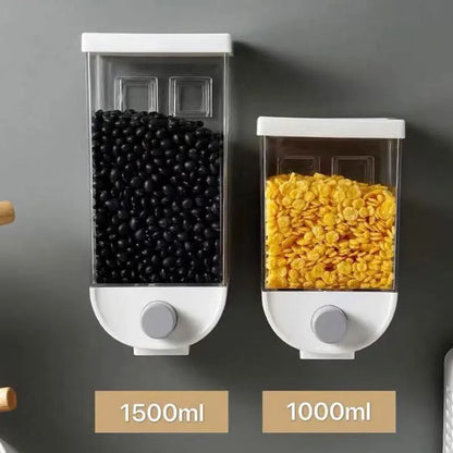 Wall Mounted Press Cereals Dispenser Grain Storage Box Dry Food Container