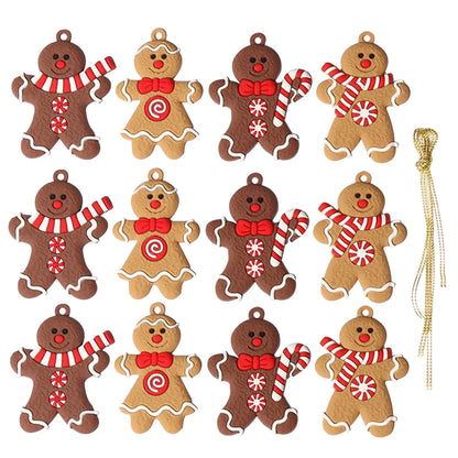 12Pcs Gingerbread Man Christmas Tree Hanging Pendant Xmas Tree Decor Ornament