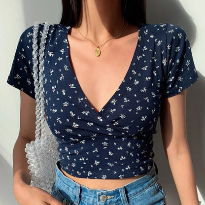 2023 Summer Solid v Neck T Shirts Women Short Sleeve Short Tops Crop Tops