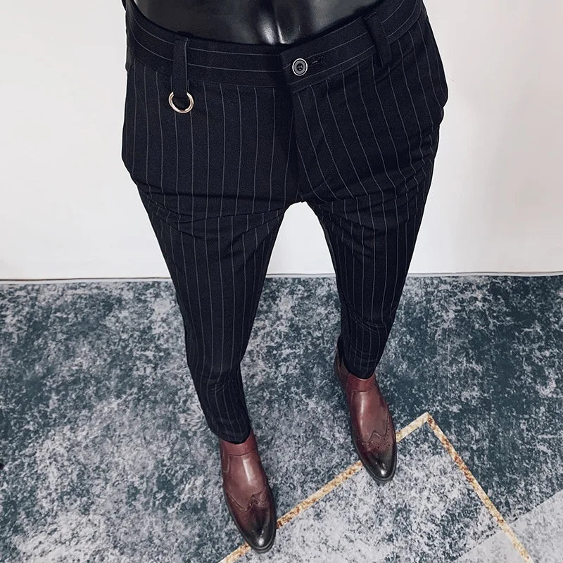 Mens Striped Suit Pants Ankle Trousers New Formal Pants