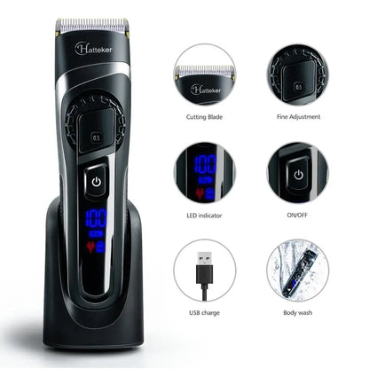 HATTEKER Professional Hair Trimmer USB Fast Charging Men