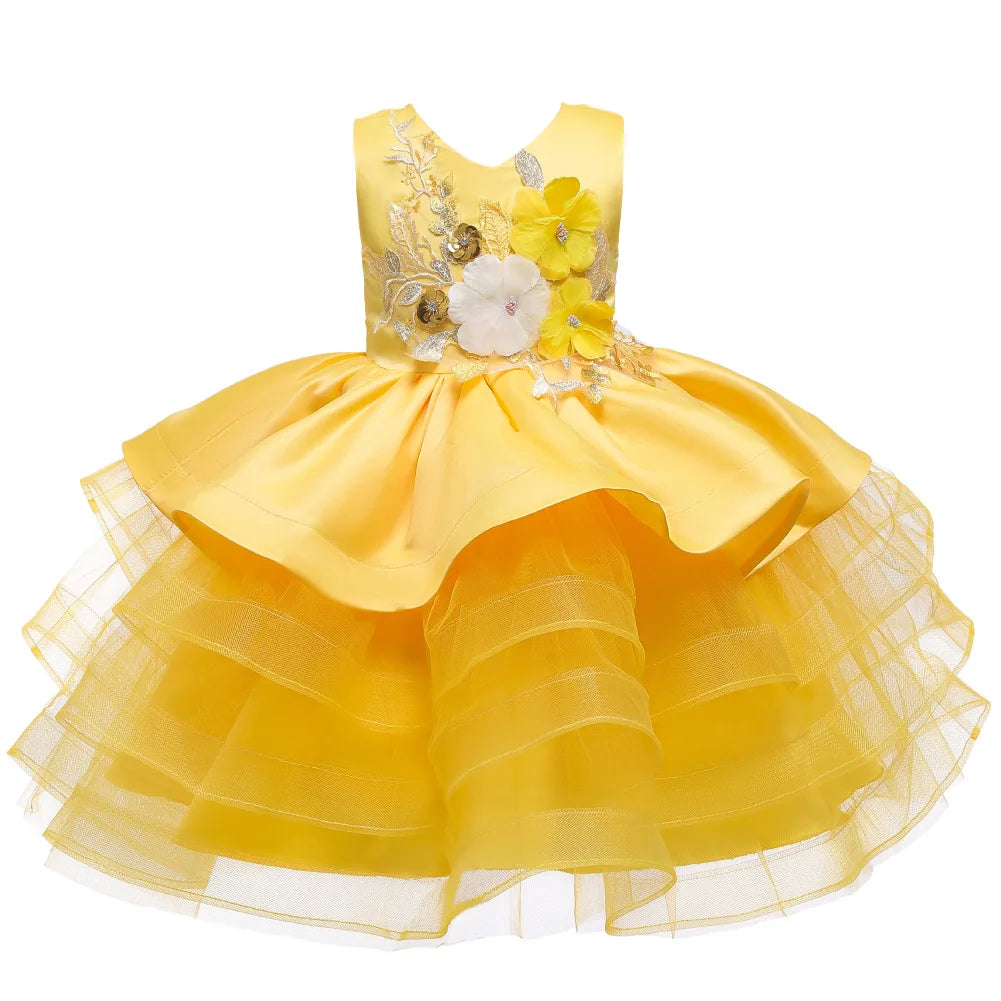 Appliques Flower Girls Dress V-Neck Tutu Girls Dresses Pageant Kids Dress