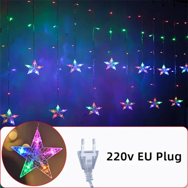 LED Star Lamp Curtain Garland Fairy String Lights Christmas Decoration Outdoor