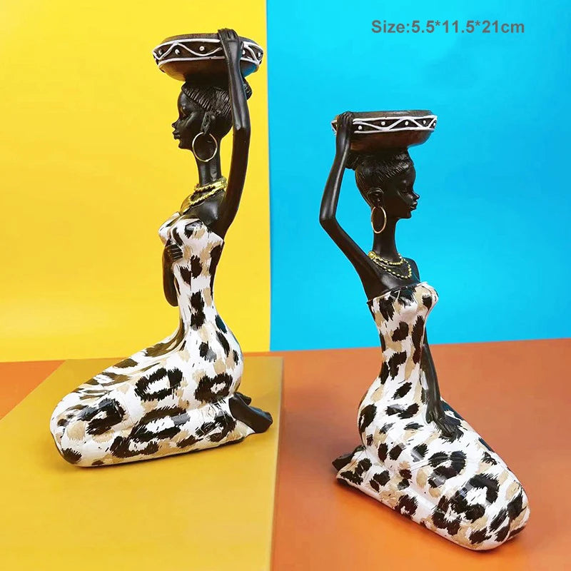 2/3Pcs African Women Figurines Sculptures Room Decor Resin People Statue