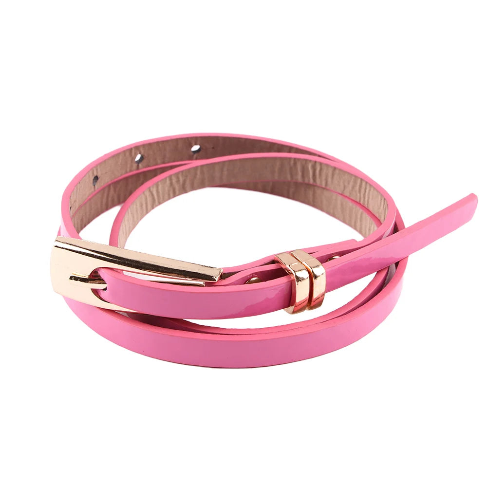 Fashion Female Thin PU Leather Narrow Waistband Belt for Girl Skinny Candy Belt