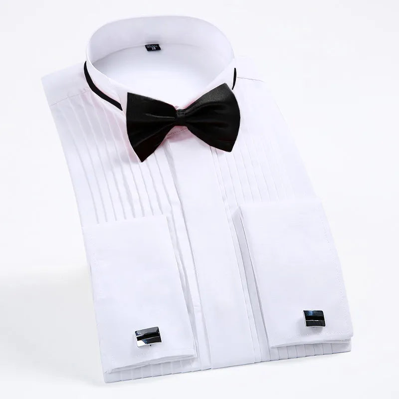 Classic Shirt Men's Wingtip Tuxedo Formal Shirts With Red Black Bow