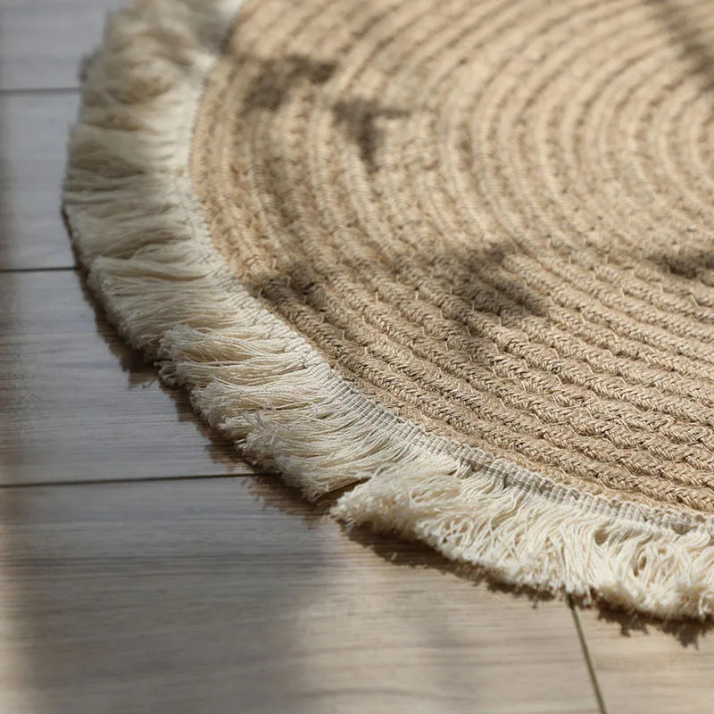 Natural Jute Carpet Hand-Made Rattan Grass Area Rugs Japanese Style Round Rug