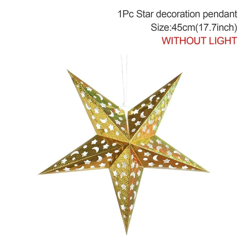 30-75cm Hollow Star Hanging Pendant Eid Mubarak Christmas Decoration 2024