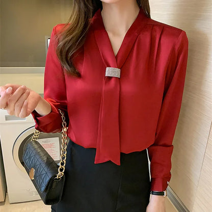 Korean Women Shirts Chiffon Blouses for Women Long Sleeve Shirts