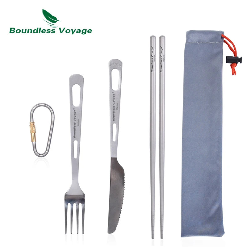 Boundless Voyage Titanium Camping Spoon Fork Spork Knife Chopsticks Straw