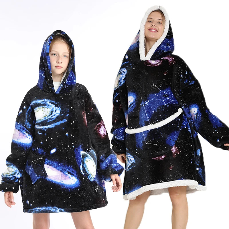 Oversized Family Matching Homewear Hoodie Plush Fleece  Girls Sleepwear