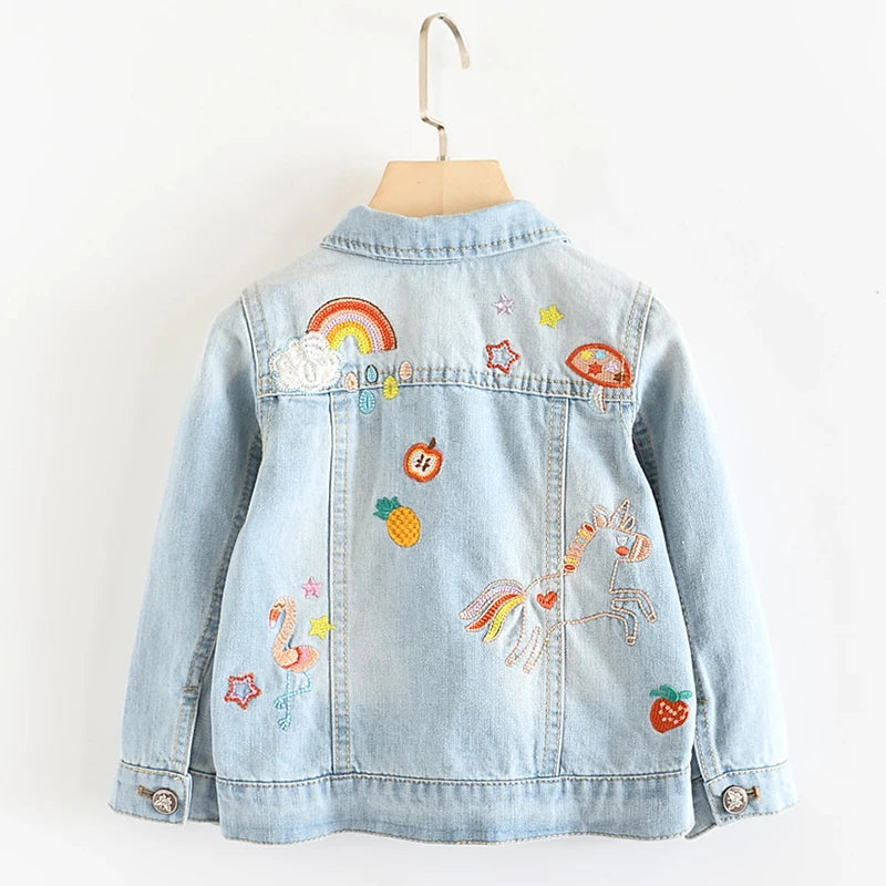 Girls Denim Jackets Children Jacket Unicorn Embroidery Jeans jacket