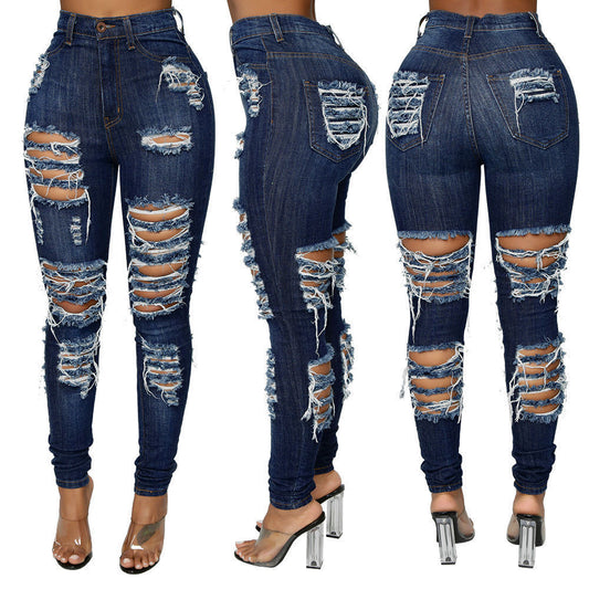 IDS Dark Blue Women's Ripped Jeans Women High Waist for Jeans