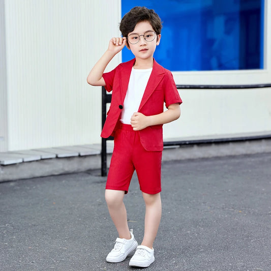 Boys Short Sleeve Suit Jacket Shorts Formal Dress Kids Summer Solid Color