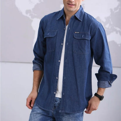 2019 New Spring and Autumn Men's Soil Slim Long-Sleeved Large Size Denim Shirt