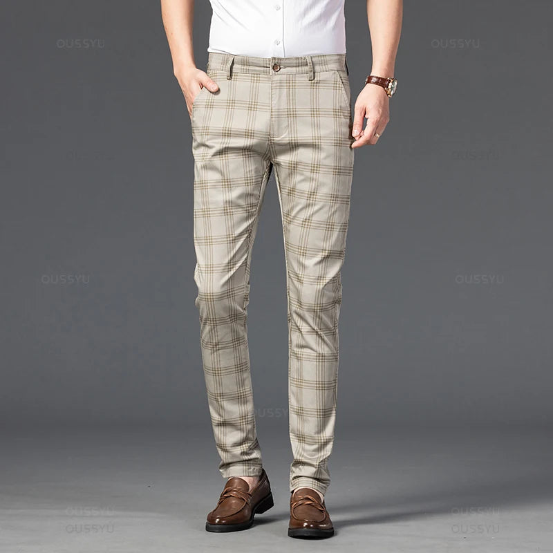 New Men's Trousers Fashion Business Classic Stripe Plaid