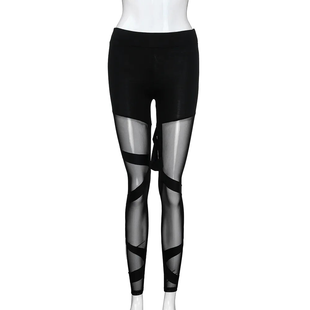 Fashion Women High Elastic Waist Fitness Legging Sexy Spliced Grenadine Gym