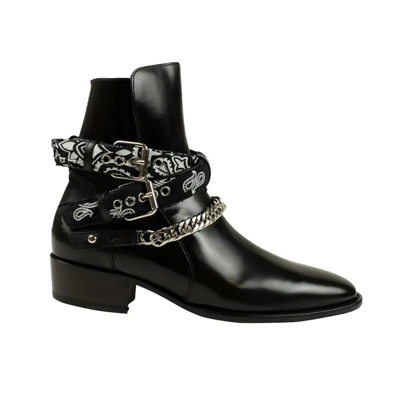 New Black Men Business Boots Buckle Strap Pointed Toe Handmade Ankle Boots