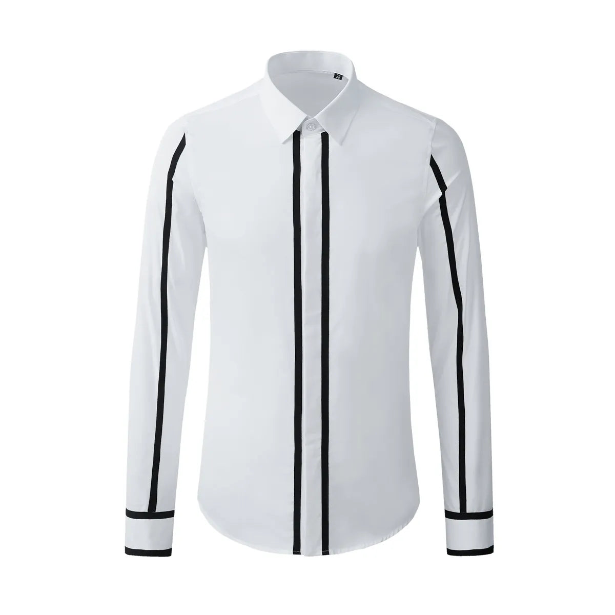 High Quality Shirts Men Geometric Webbing  Casual Long Sleeve Shirt Formal