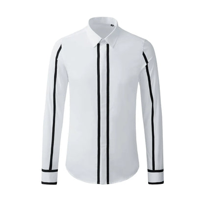 High Quality Shirts Men Geometric Webbing  Casual Long Sleeve Shirt Formal