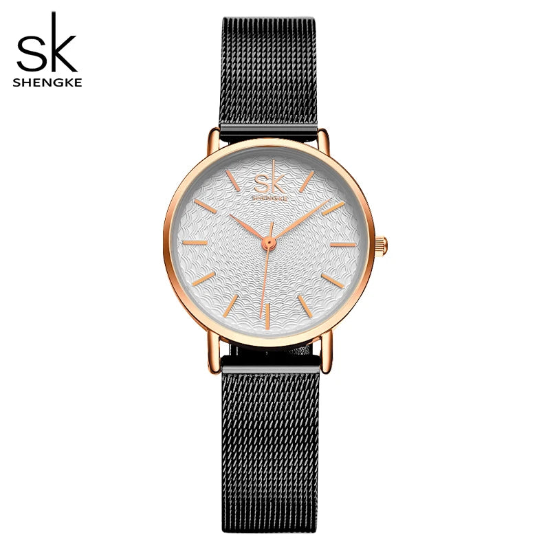 SK Super Slim Sliver Mesh Stainless Steel Watches Women Top