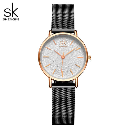 SK Super Slim Sliver Mesh Stainless Steel Watches Women Top