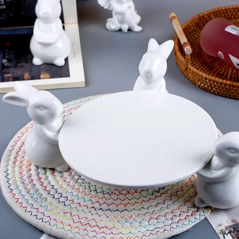 Rabbit Ceramic Tray Wedding Dessert Rack Fruit Plate Cake Stand Dessert Plates